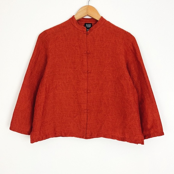 Eileen Fisher Linen-Blend Button-Front Imperial Collar Jacket | Size S/P - Picture 6 of 8